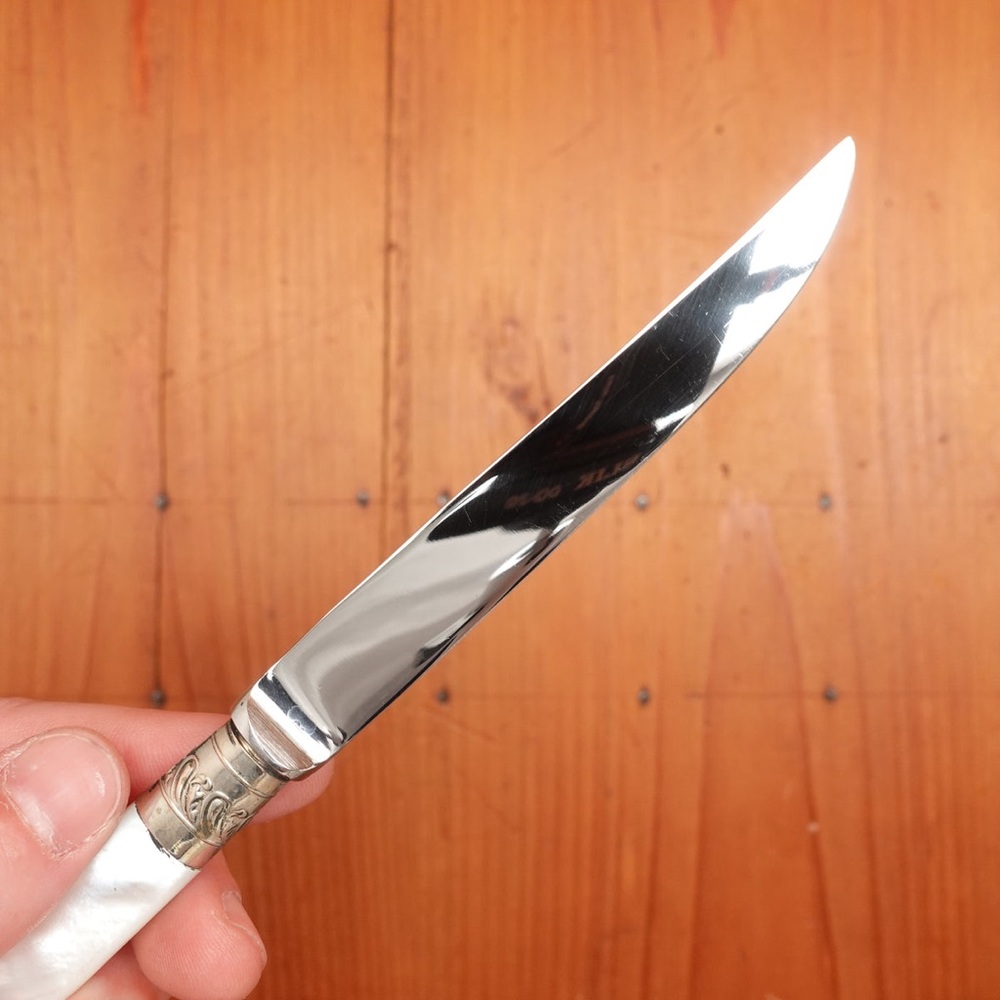Kirk & Matz Sheffield mini fruit cheese knife sterling band genuine pearl handle